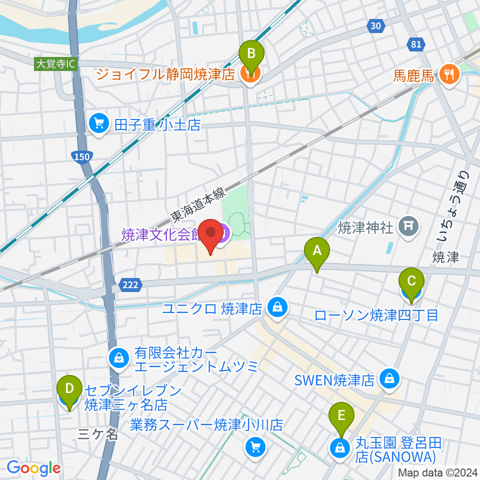 焼津文化会館周辺のコンビニエンスストア一覧地図