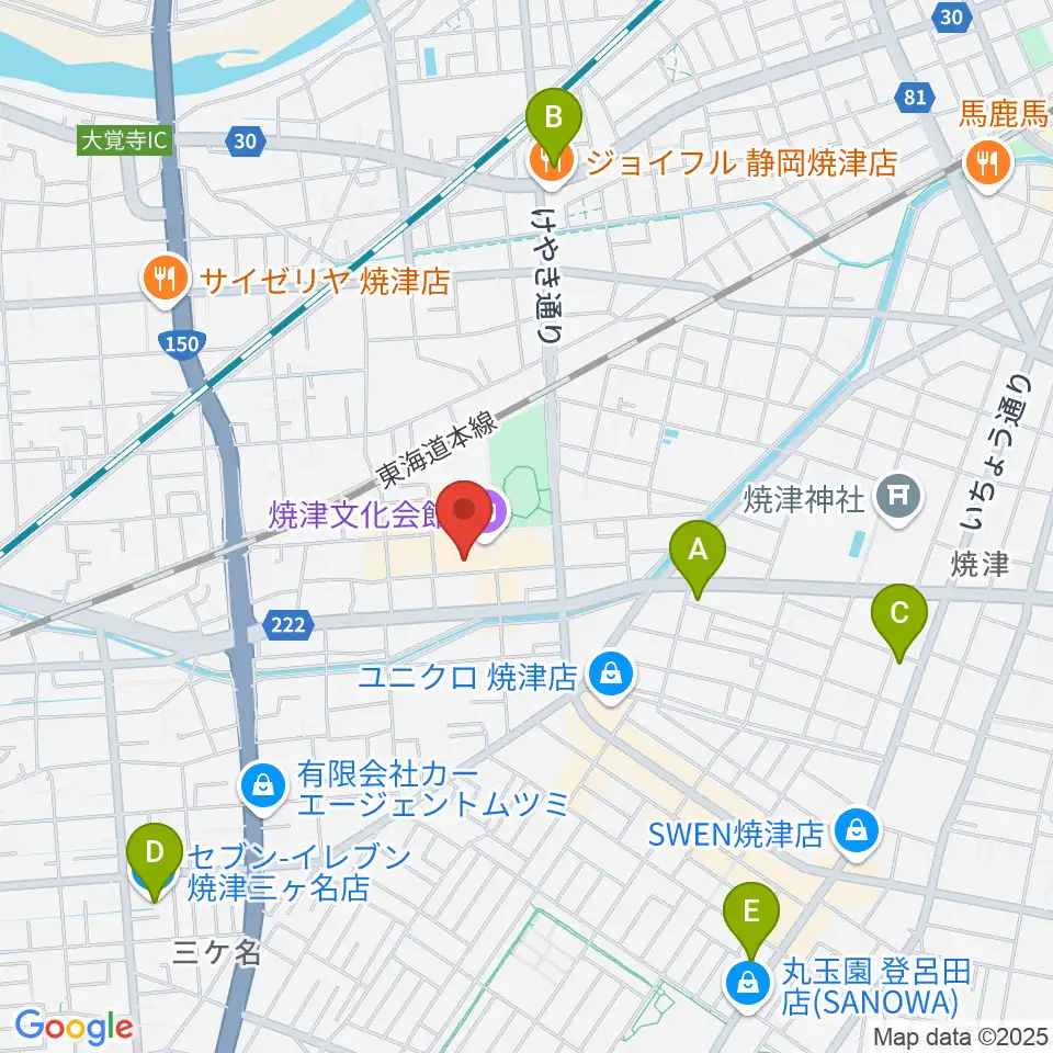 焼津文化会館周辺のコンビニエンスストア一覧地図