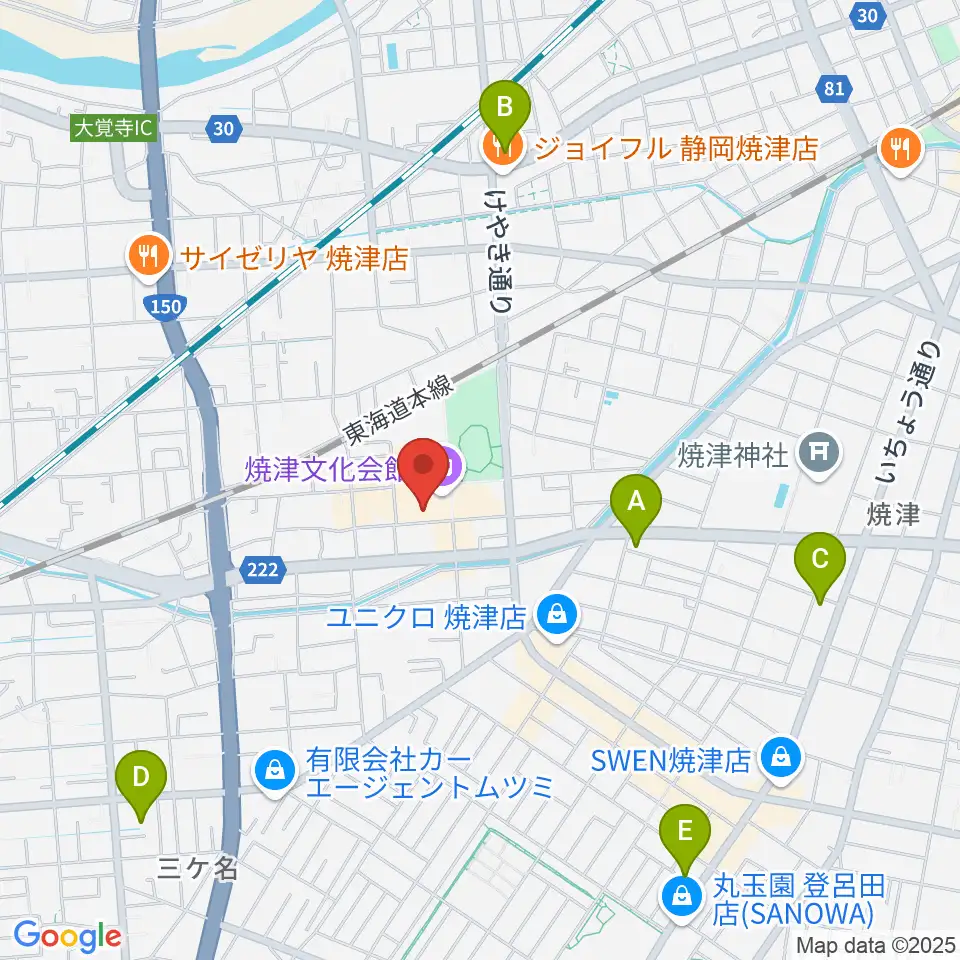 焼津文化会館周辺のコンビニエンスストア一覧地図