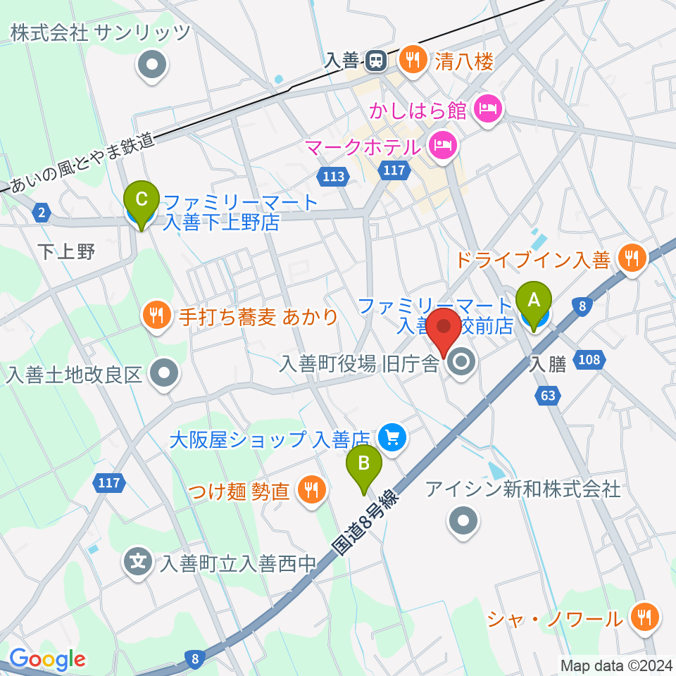 入善町民会館コスモホール周辺のコンビニエンスストア一覧地図