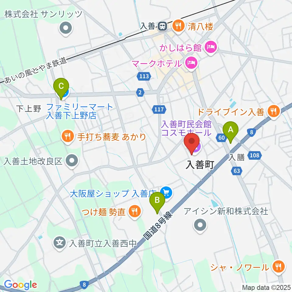 入善町民会館コスモホール周辺のコンビニエンスストア一覧地図