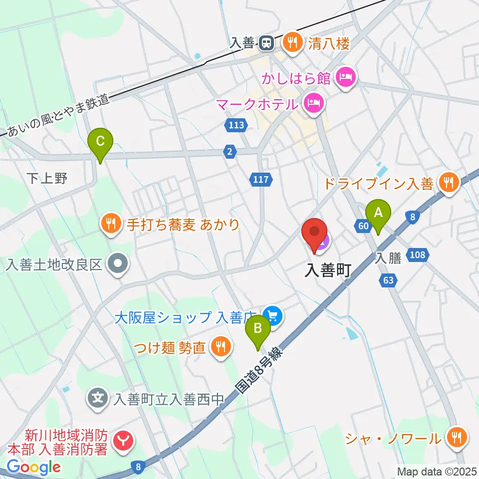 入善町民会館コスモホール周辺のコンビニエンスストア一覧地図