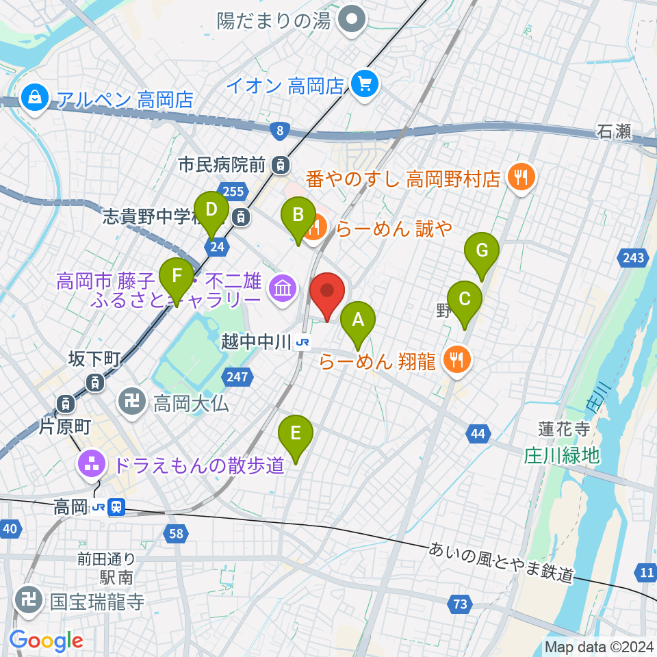 富山県高岡文化ホール周辺のコンビニエンスストア一覧地図