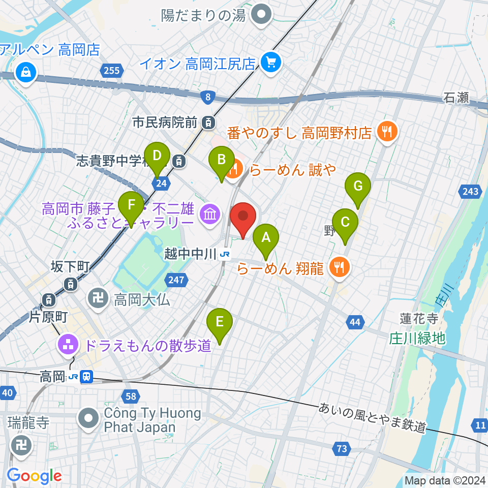 富山県高岡文化ホール周辺のコンビニエンスストア一覧地図