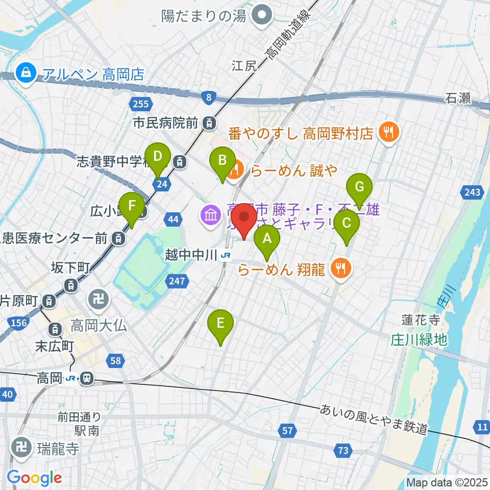 富山県高岡文化ホール周辺のコンビニエンスストア一覧地図