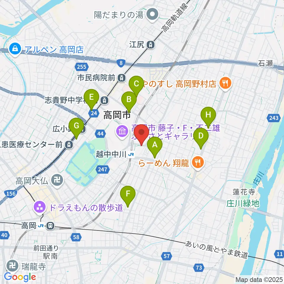 富山県高岡文化ホール周辺のコンビニエンスストア一覧地図