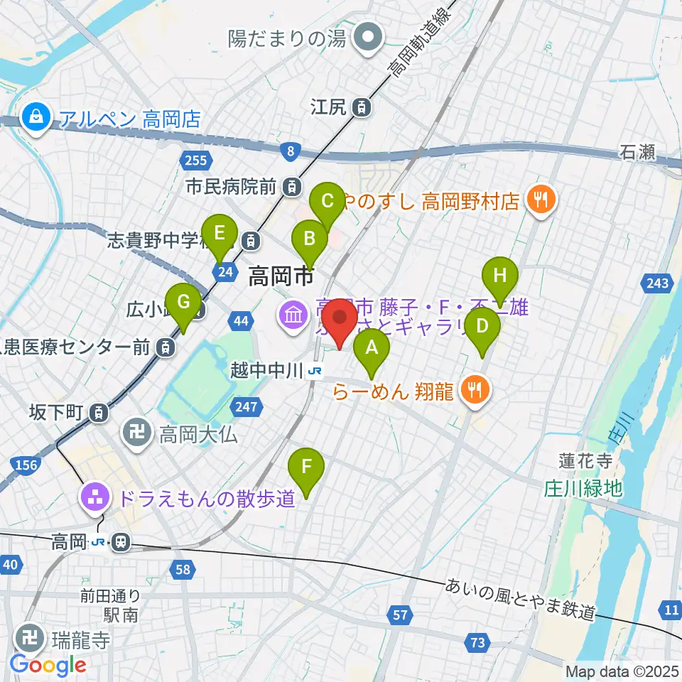 富山県高岡文化ホール周辺のコンビニエンスストア一覧地図