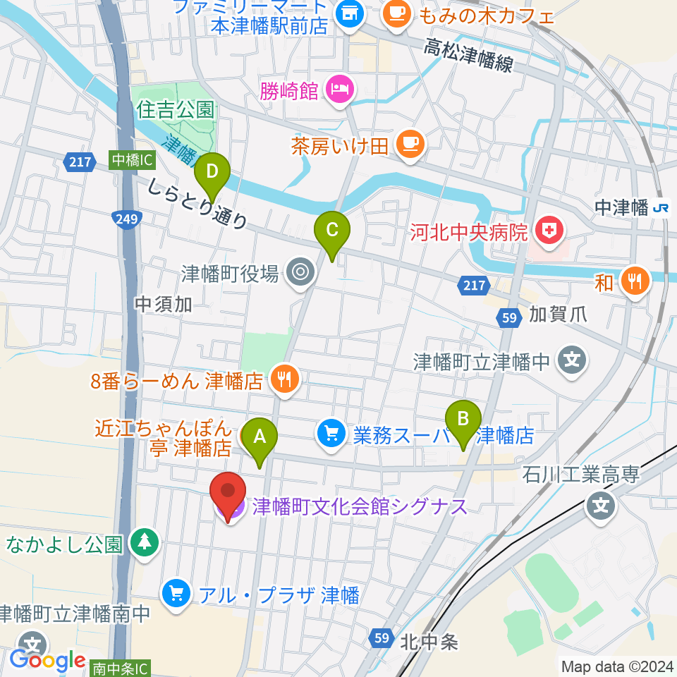 津幡町文化会館 シグナス周辺のコンビニエンスストア一覧地図