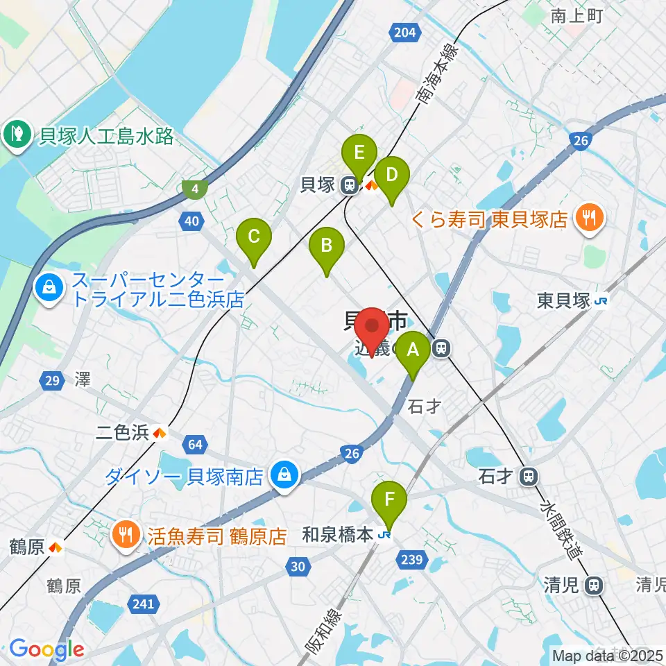 貝塚市民文化会館コスモスシアター周辺のコンビニエンスストア一覧地図