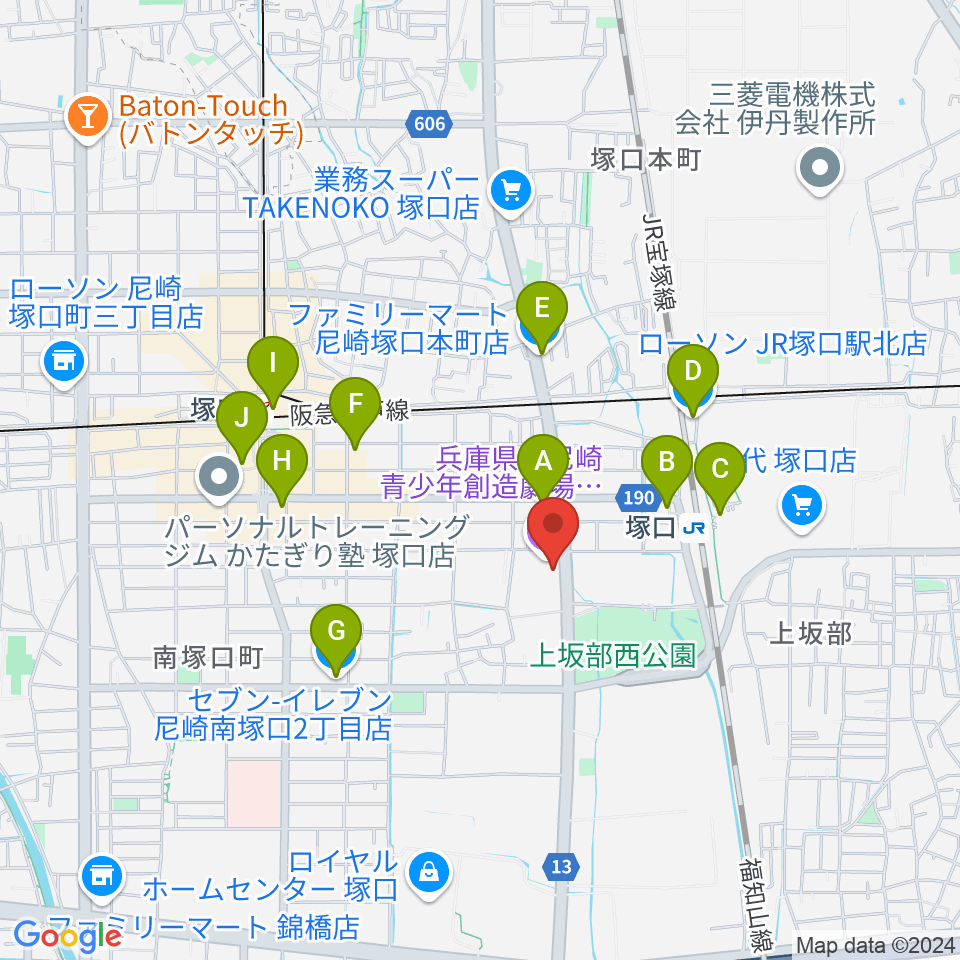 尼崎ピッコロシアター周辺のコンビニエンスストア一覧地図