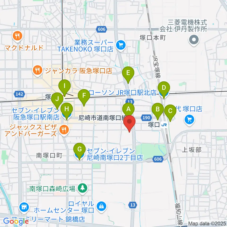 尼崎ピッコロシアター周辺のコンビニエンスストア一覧地図