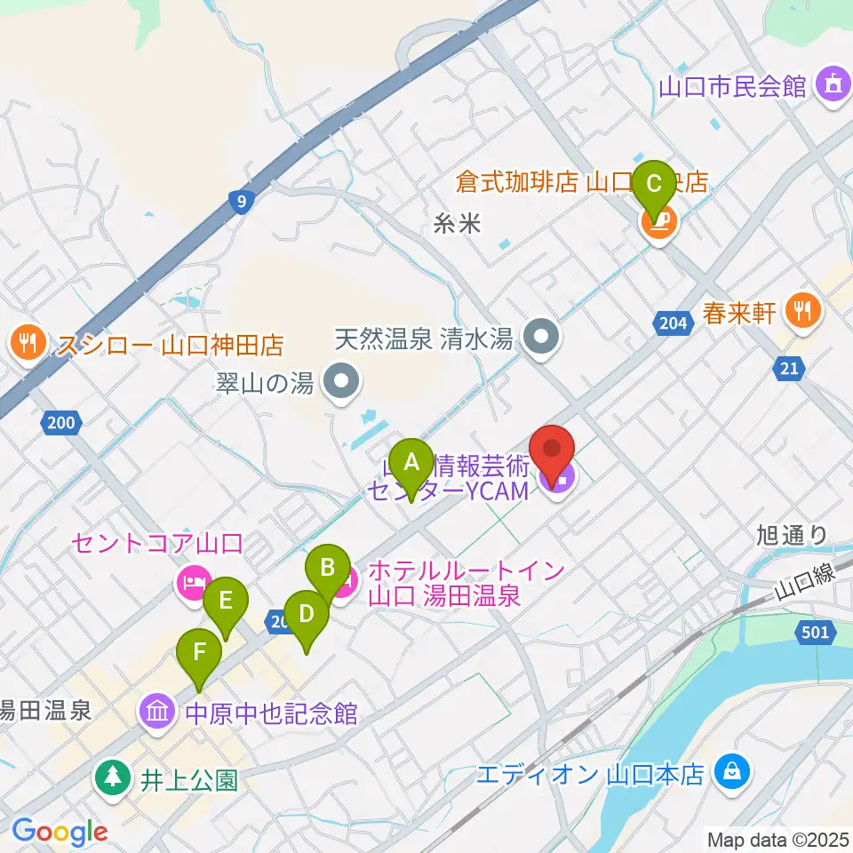 山口情報芸術センターYCAM周辺のコンビニエンスストア一覧地図