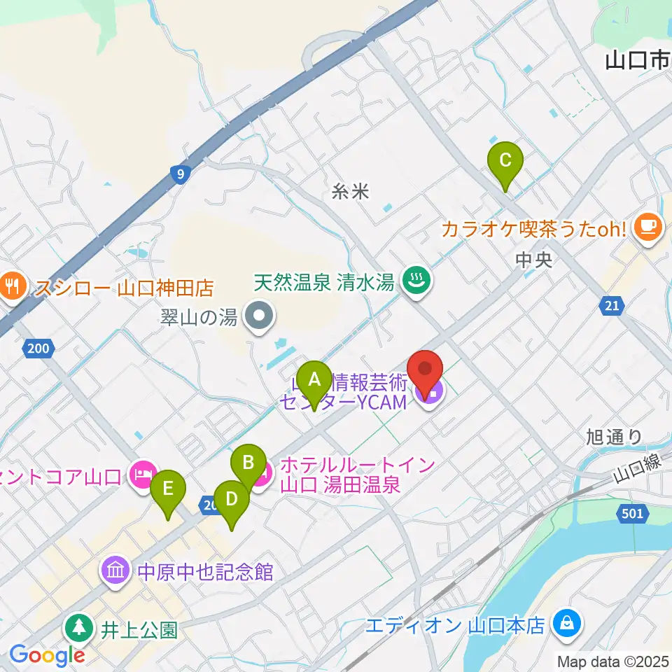 山口情報芸術センターYCAM周辺のコンビニエンスストア一覧地図