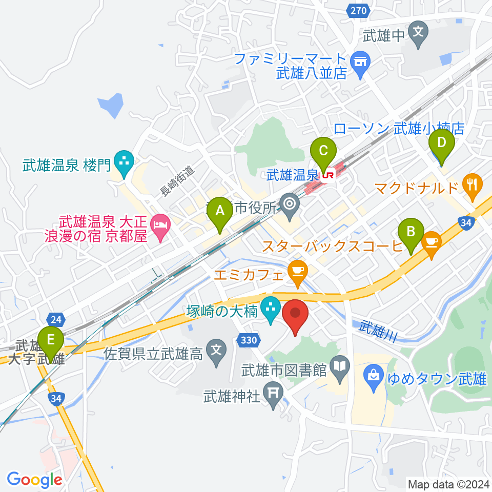 武雄市文化会館周辺のコンビニエンスストア一覧地図