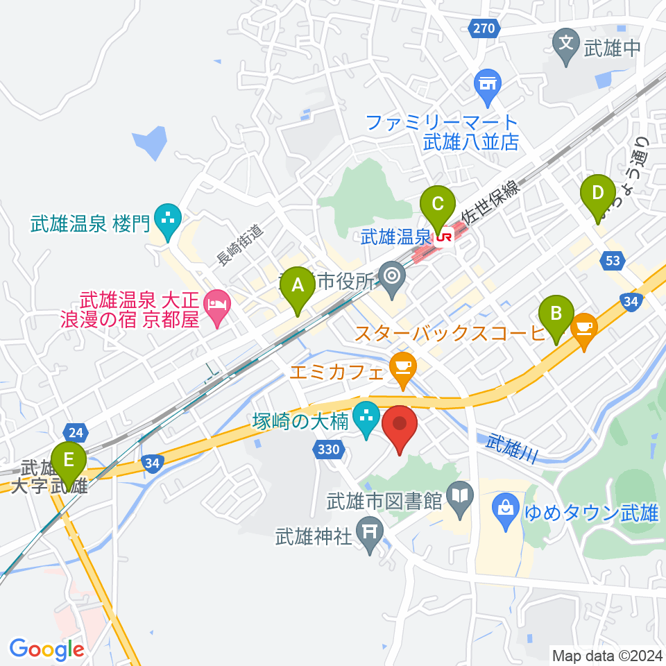 武雄市文化会館周辺のコンビニエンスストア一覧地図