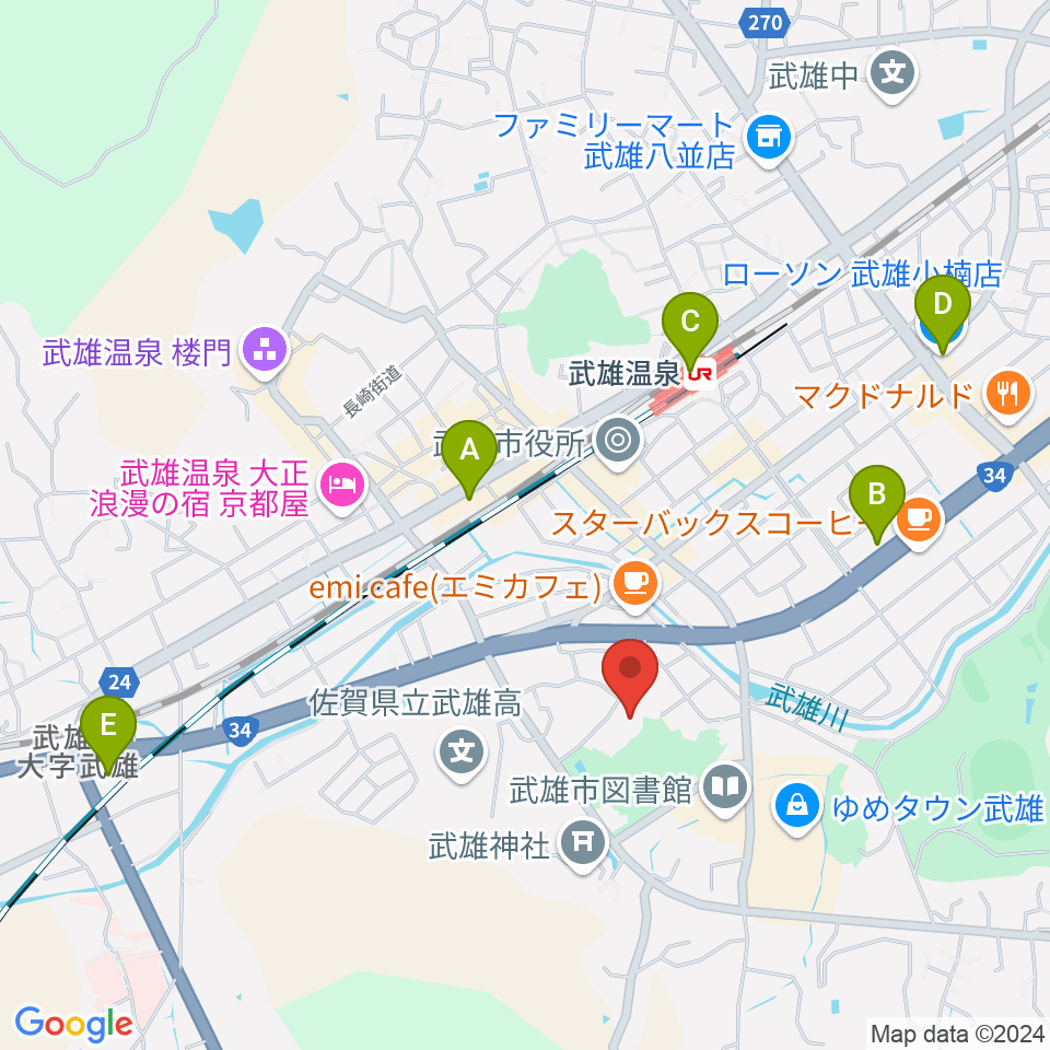 武雄市文化会館周辺のコンビニエンスストア一覧地図