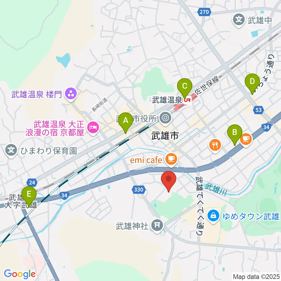 武雄市文化会館周辺のコンビニエンスストア一覧地図