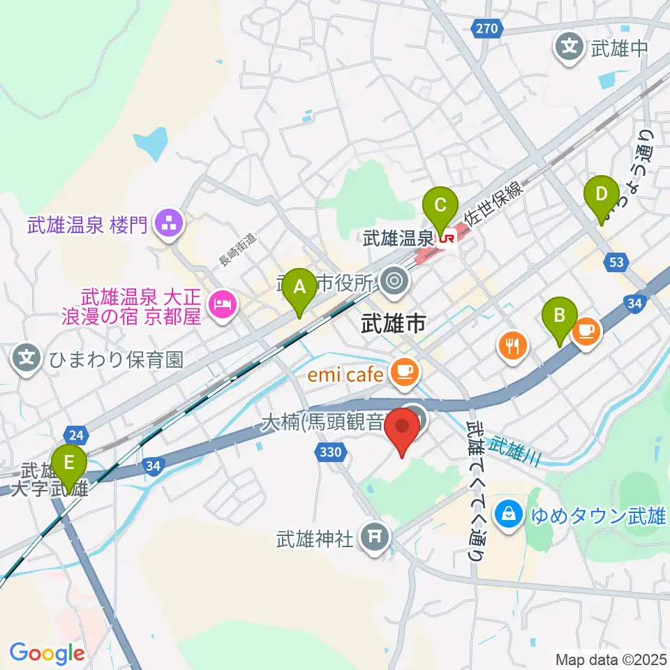 武雄市文化会館周辺のコンビニエンスストア一覧地図
