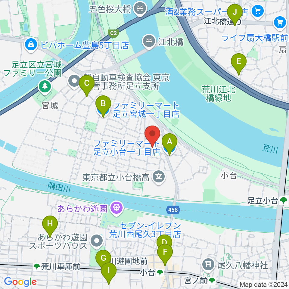 東音楽器足立センター周辺のコンビニエンスストア一覧地図