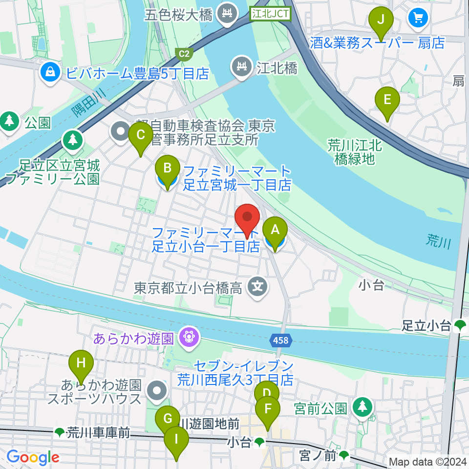 東音楽器足立センター周辺のコンビニエンスストア一覧地図