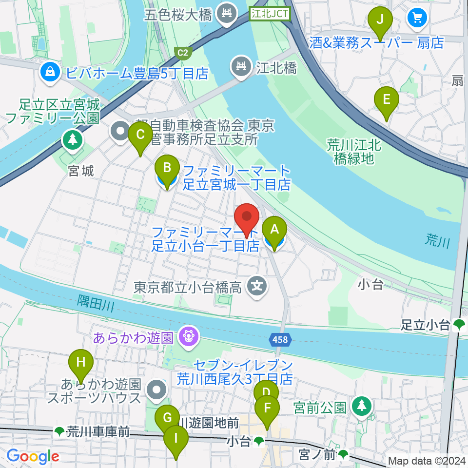 東音楽器足立センター 音楽教室周辺のコンビニエンスストア一覧地図