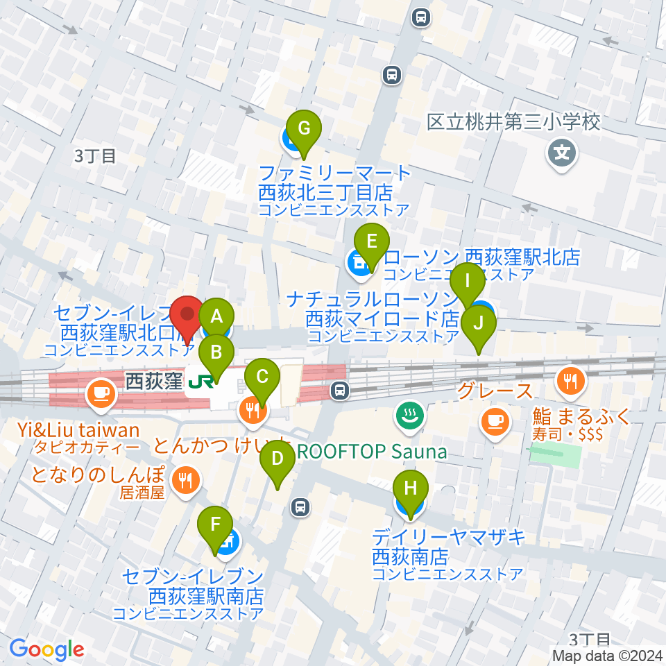 西荻窪ココパーム周辺のコンビニエンスストア一覧地図