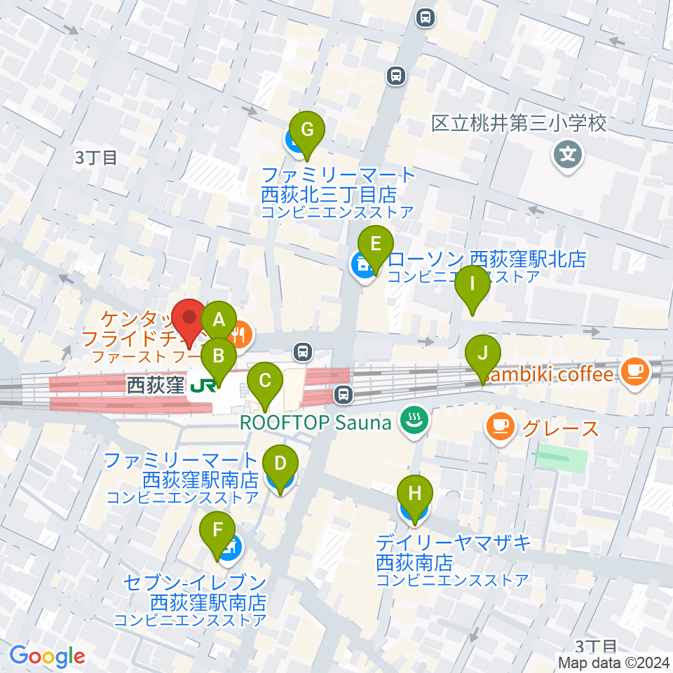 西荻窪ココパーム周辺のコンビニエンスストア一覧地図