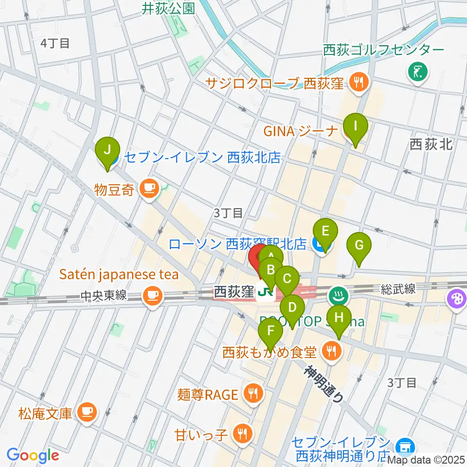 西荻窪ココパーム周辺のコンビニエンスストア一覧地図