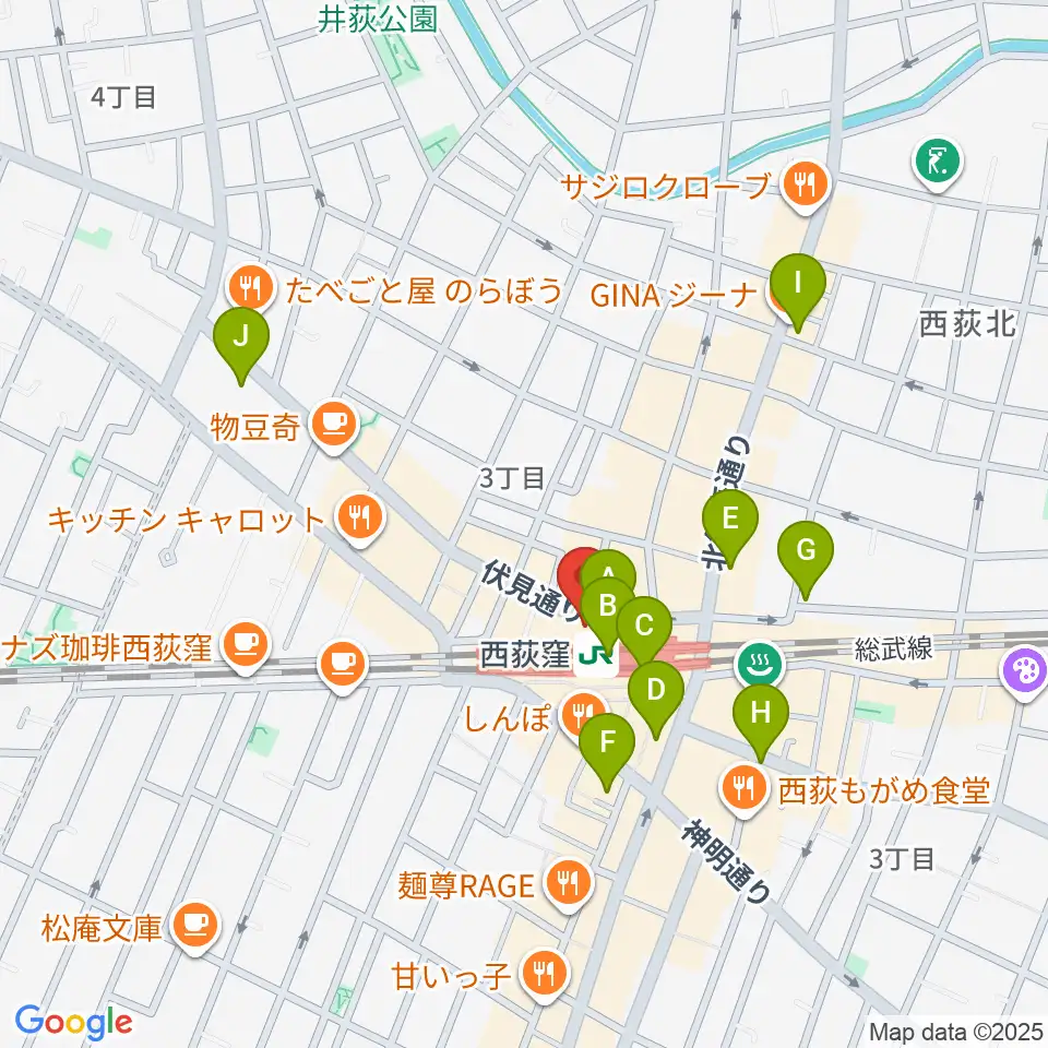 西荻窪ココパーム周辺のコンビニエンスストア一覧地図
