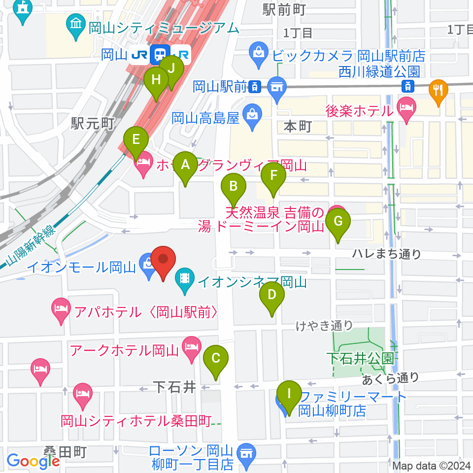 島村楽器 イオンモール岡山店 周辺のコンビニエンスストア一覧地図