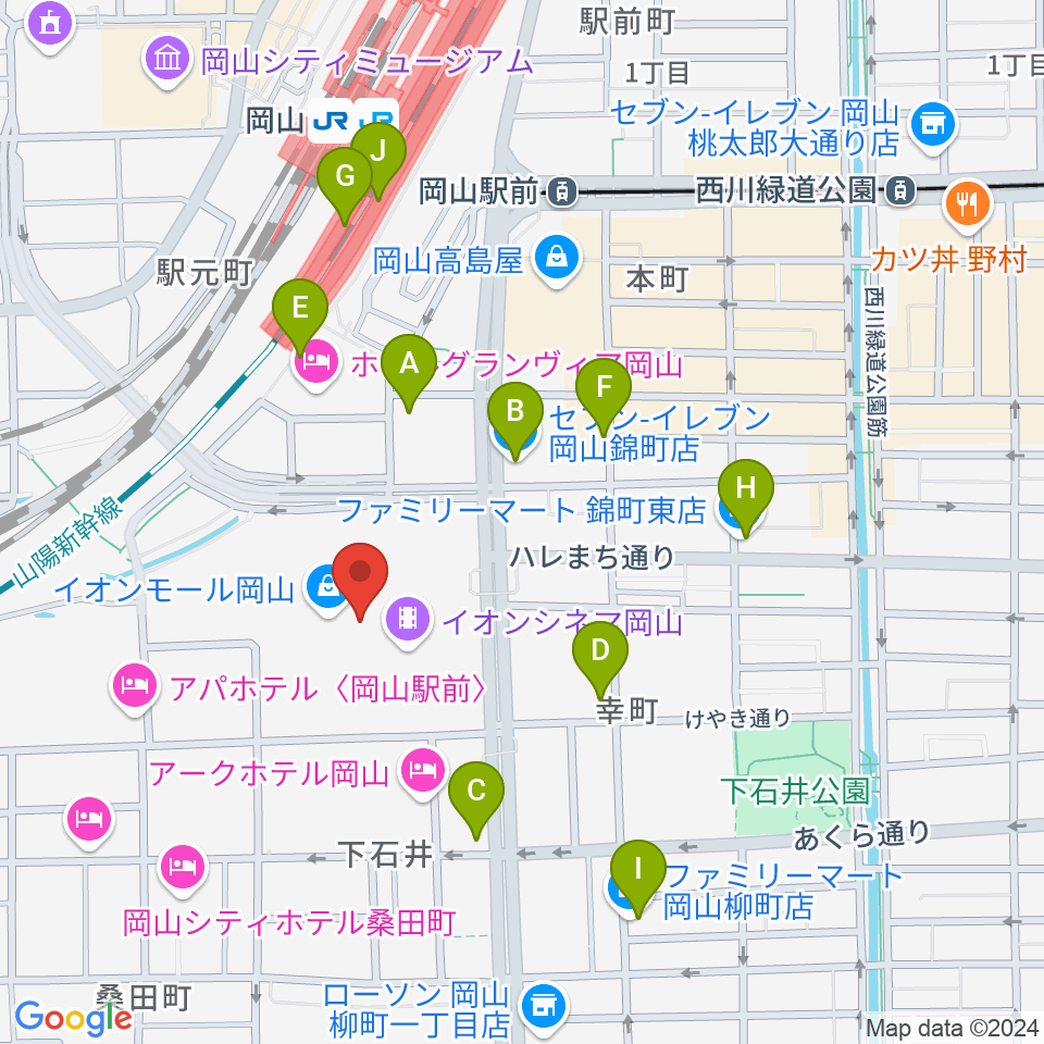 島村楽器 イオンモール岡山店 周辺のコンビニエンスストア一覧地図