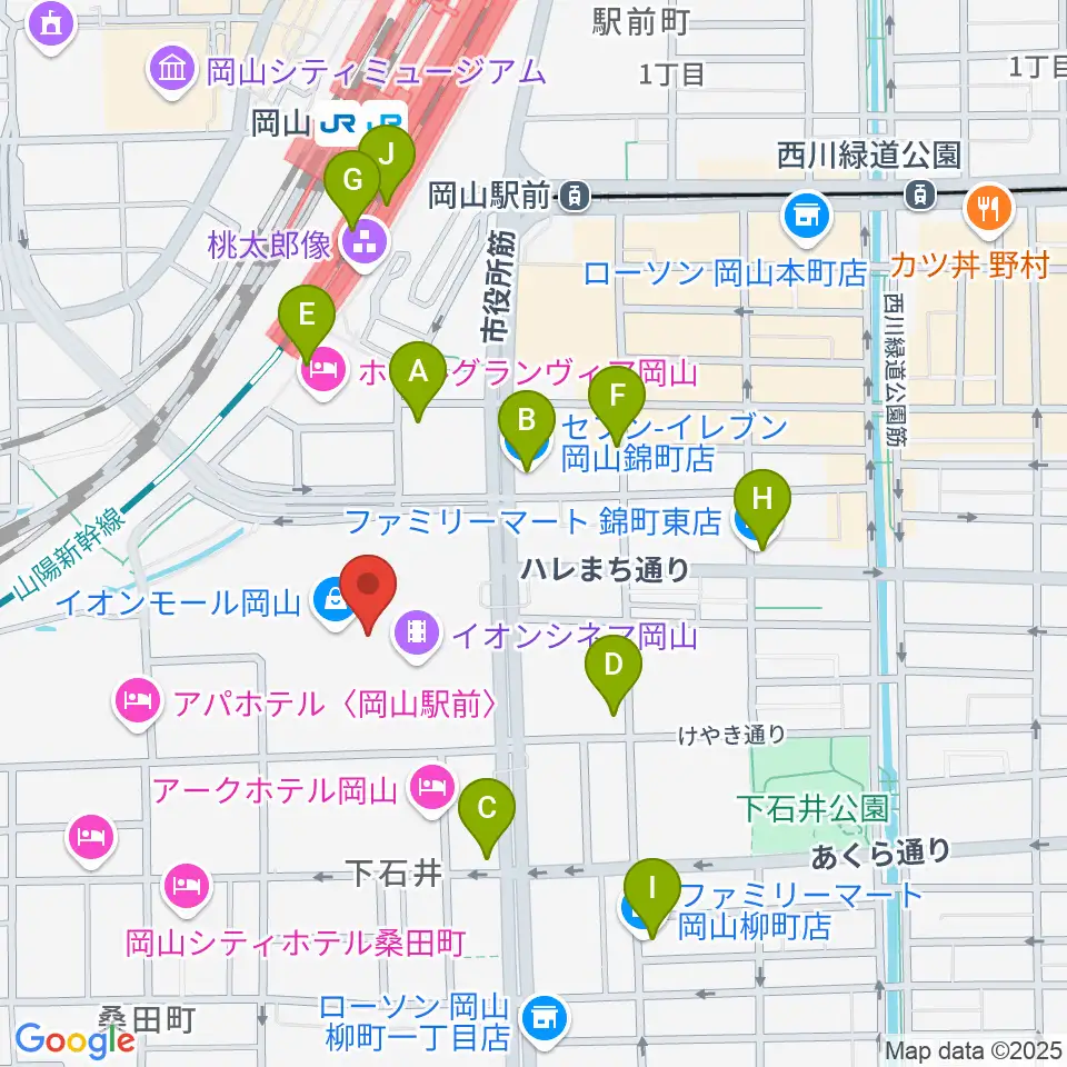 島村楽器 イオンモール岡山店 周辺のコンビニエンスストア一覧地図