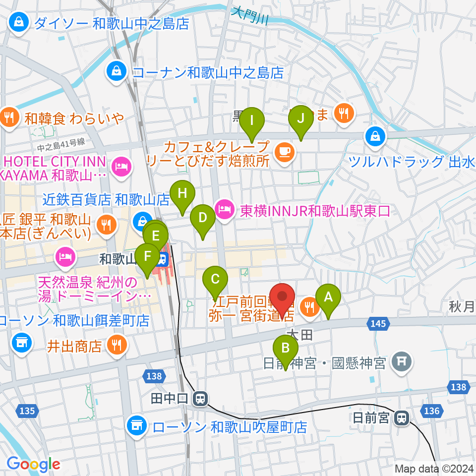 和歌山テイクファイブ周辺のコンビニエンスストア一覧地図