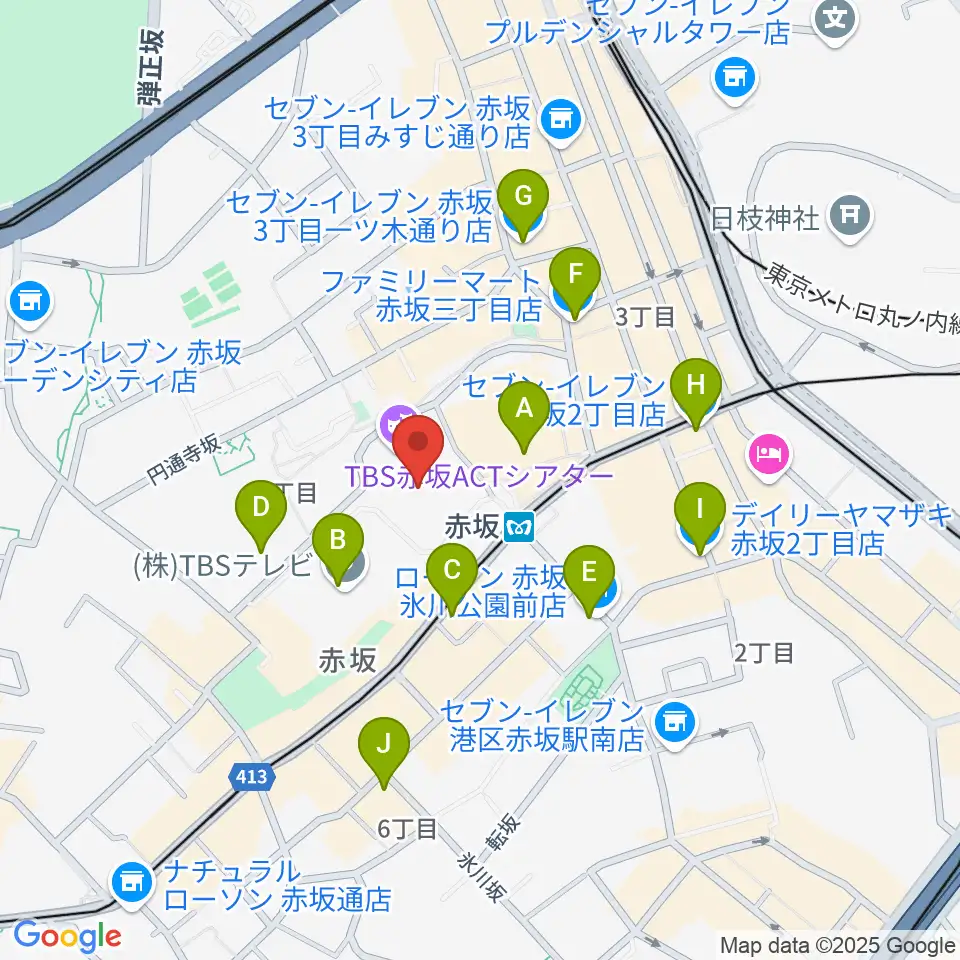 TBS赤坂ACTシアター周辺のコンビニエンスストア一覧地図