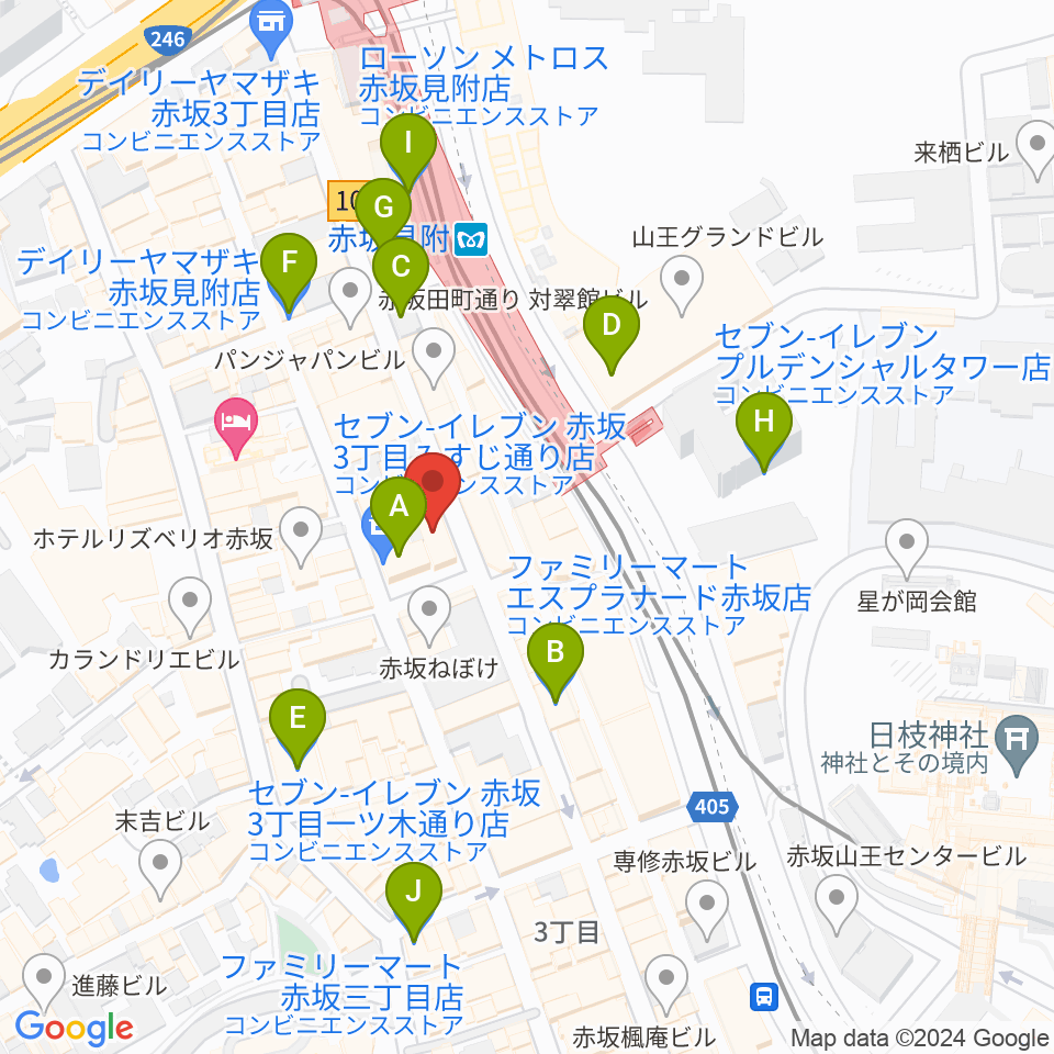赤坂レッドシアター周辺のコンビニエンスストア一覧地図