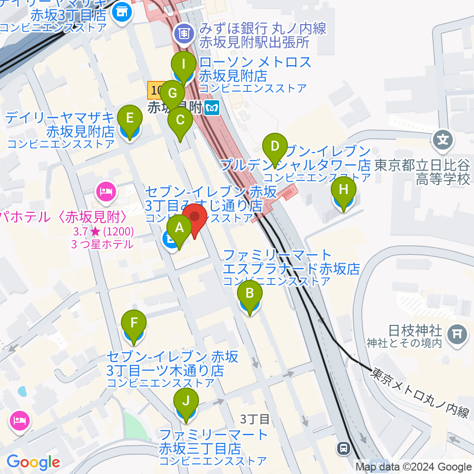 赤坂レッドシアター周辺のコンビニエンスストア一覧地図