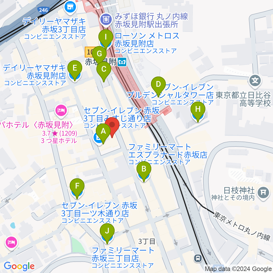 赤坂レッドシアター周辺のコンビニエンスストア一覧地図