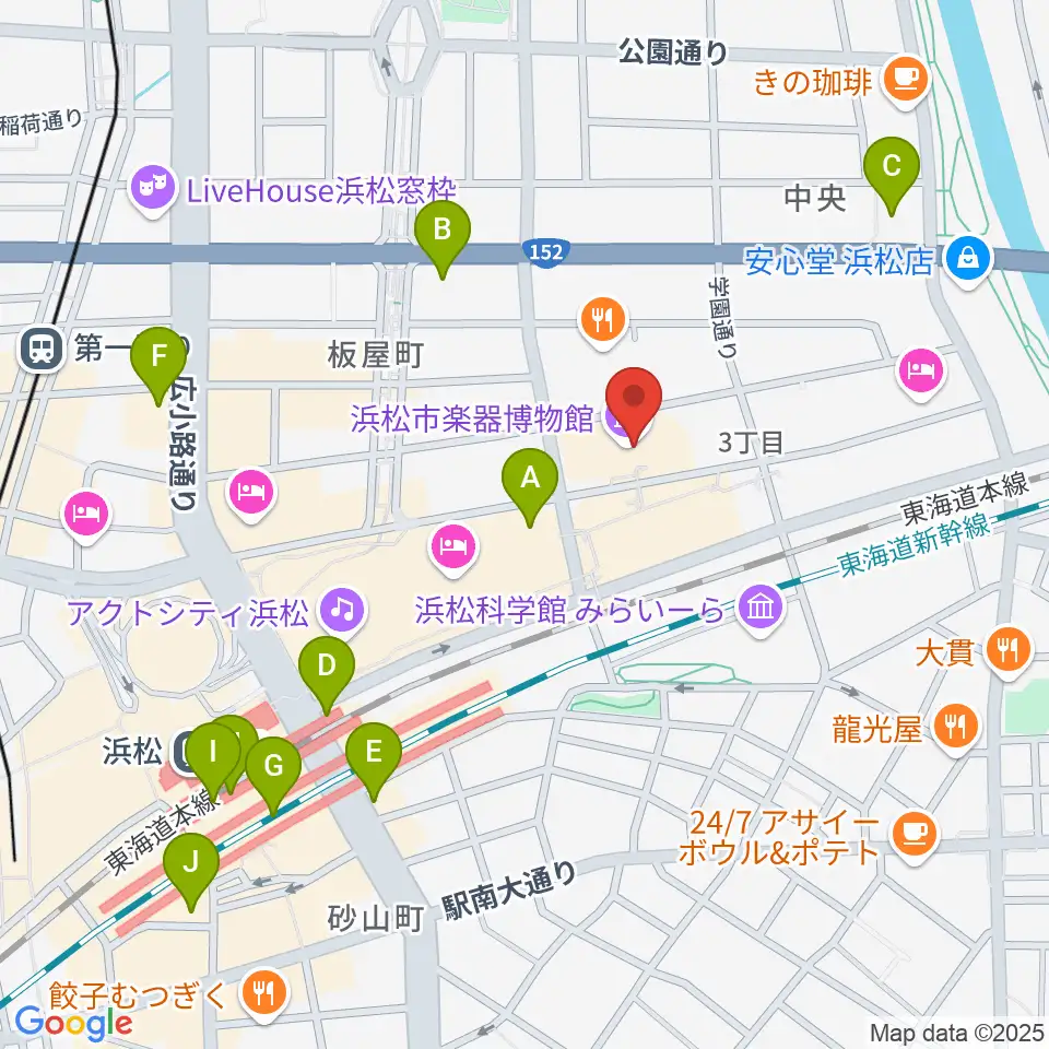 浜松市楽器博物館周辺のコンビニエンスストア一覧地図