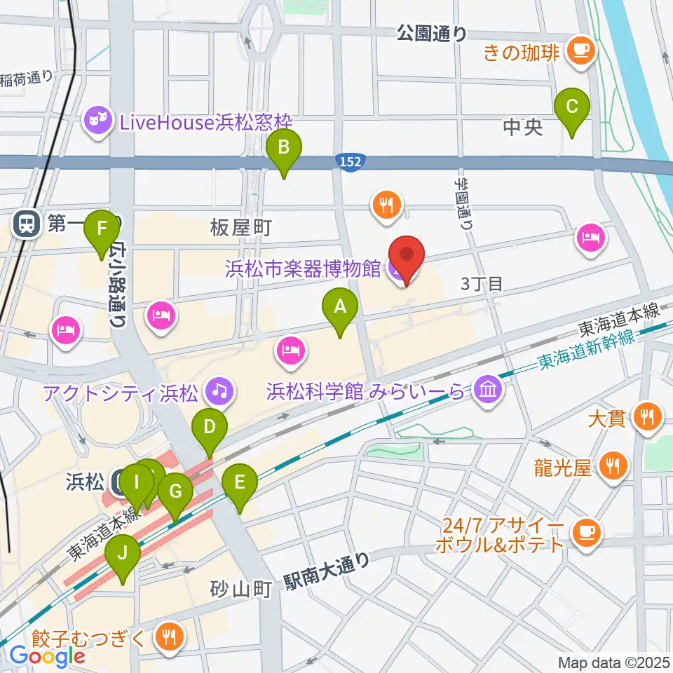 浜松市楽器博物館周辺のコンビニエンスストア一覧地図