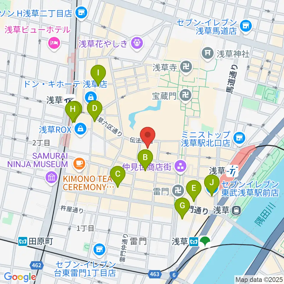浅草公会堂周辺のコンビニエンスストア一覧地図