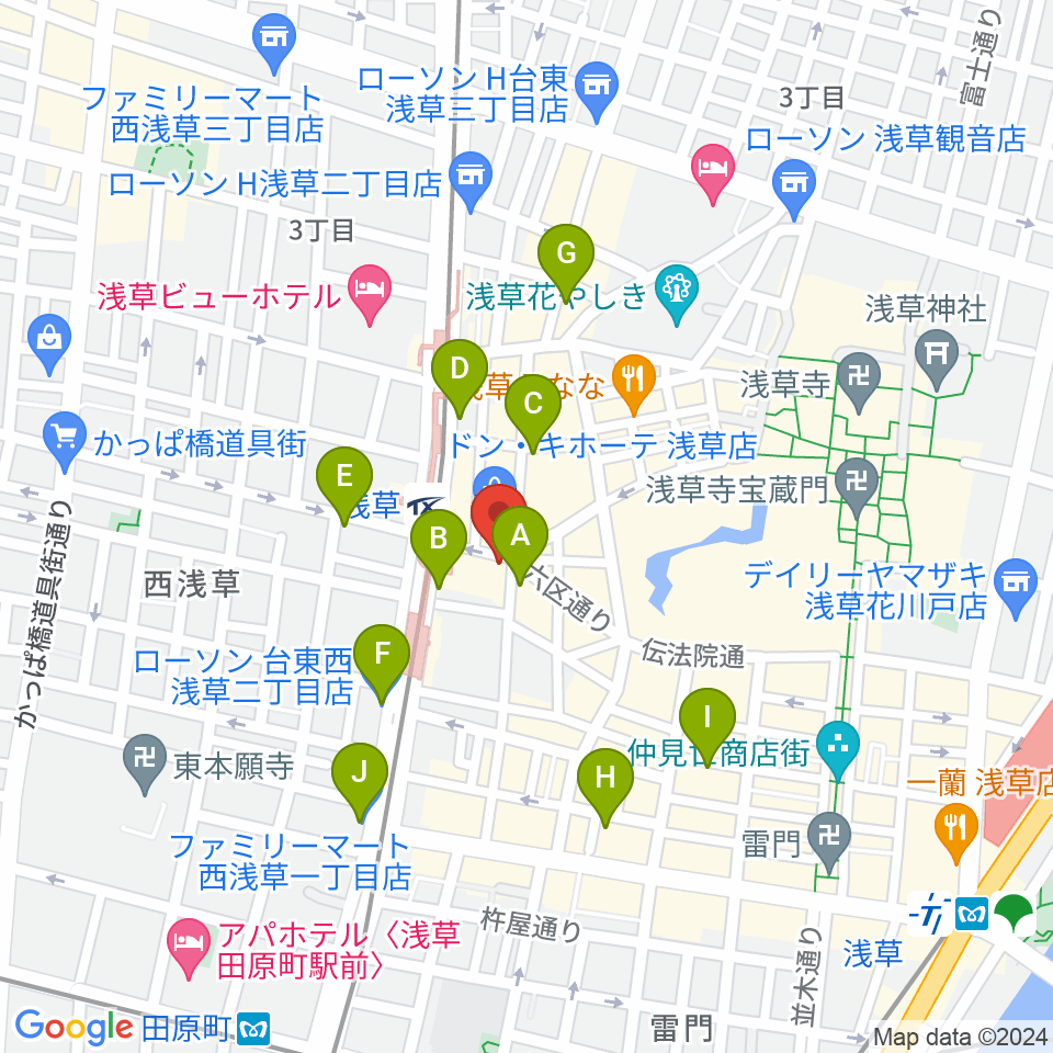 浅草東洋館周辺のコンビニエンスストア一覧地図