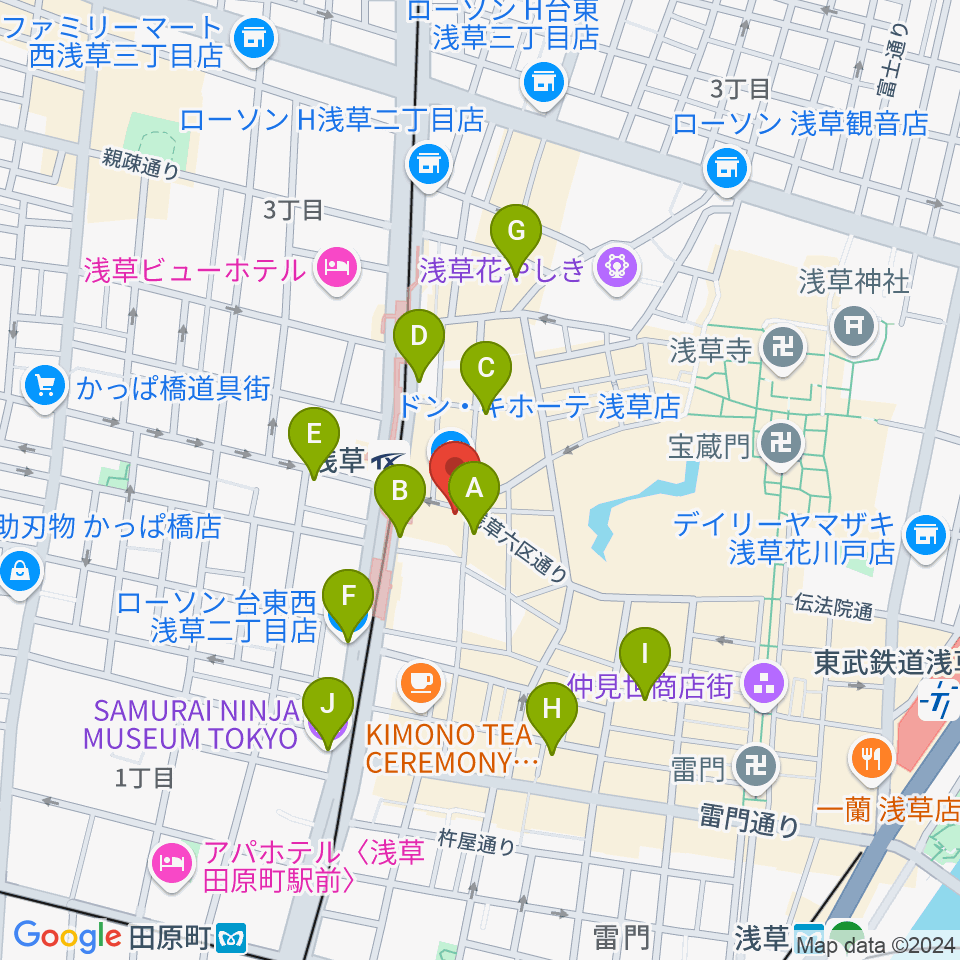 浅草東洋館周辺のコンビニエンスストア一覧地図