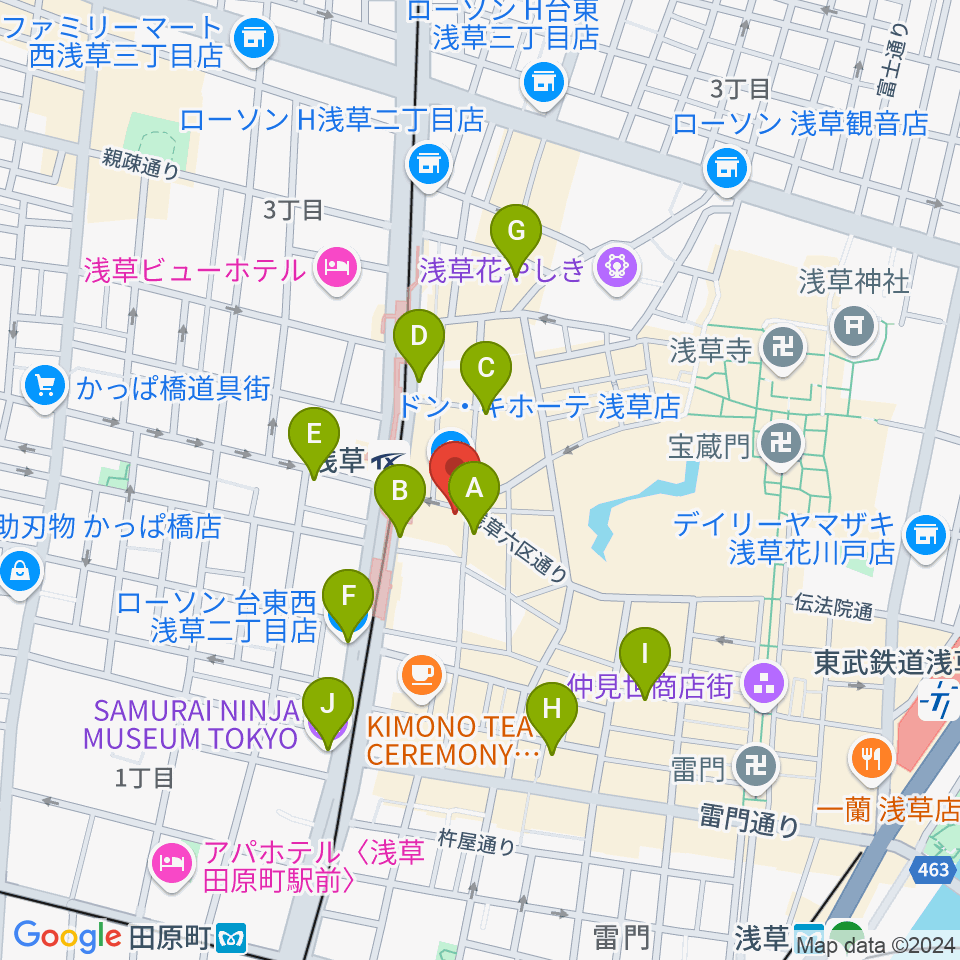 浅草東洋館周辺のコンビニエンスストア一覧地図