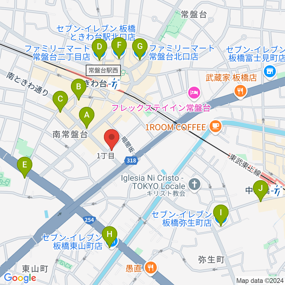 いけぶくろ楽器 ときわ台本店周辺のコンビニエンスストア一覧地図