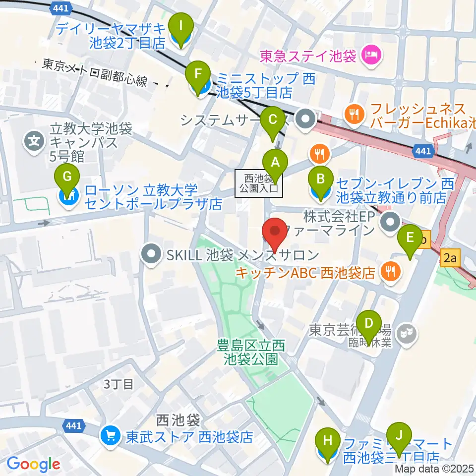 いけぶくろ楽器 池袋西口センター周辺のコンビニエンスストア一覧地図