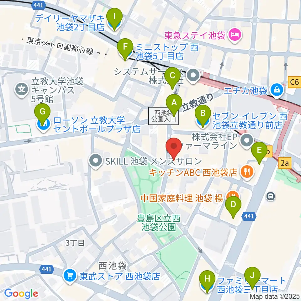いけぶくろ楽器 池袋西口センター周辺のコンビニエンスストア一覧地図