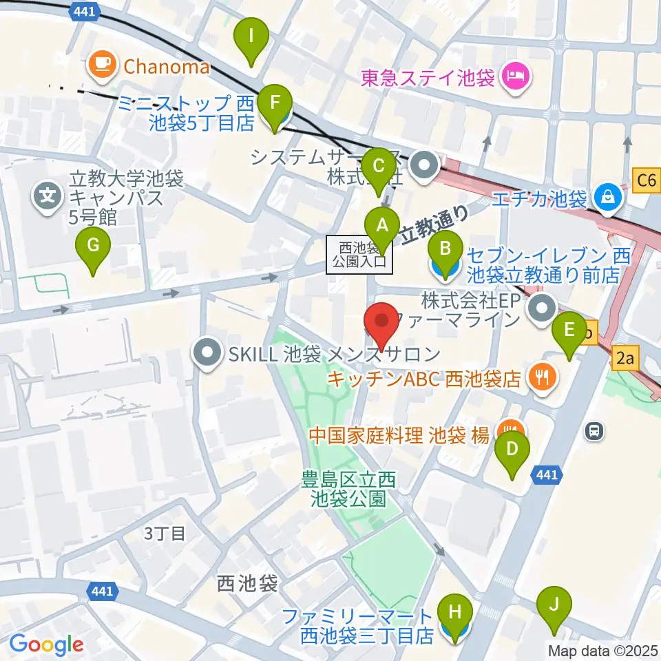 いけぶくろ楽器 池袋西口センター周辺のコンビニエンスストア一覧地図