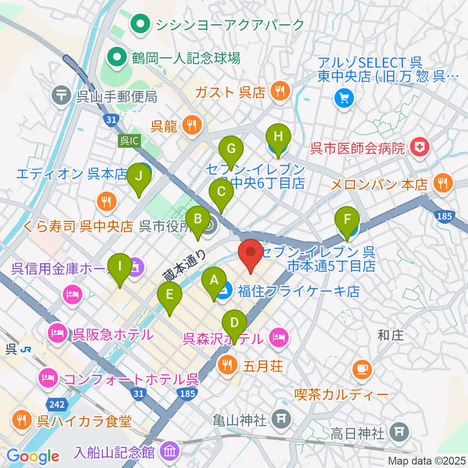 なかやま楽器 呉本店周辺のコンビニエンスストア一覧地図