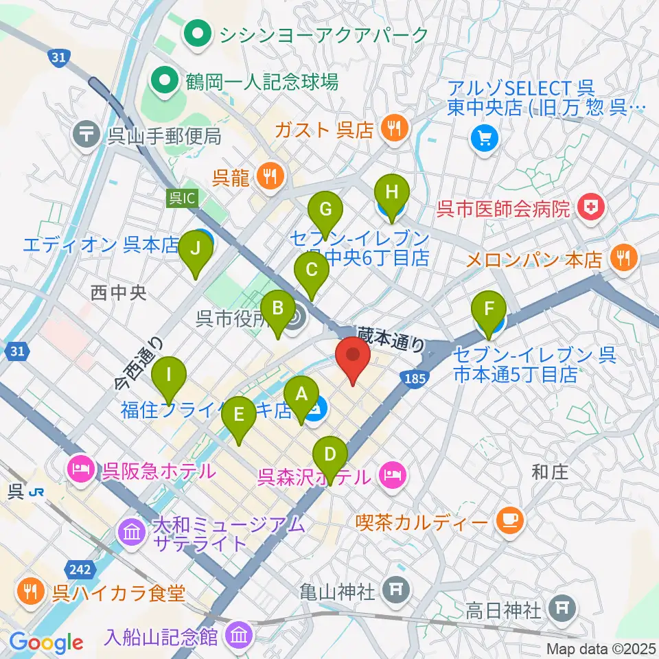 なかやま楽器 呉本店周辺のコンビニエンスストア一覧地図