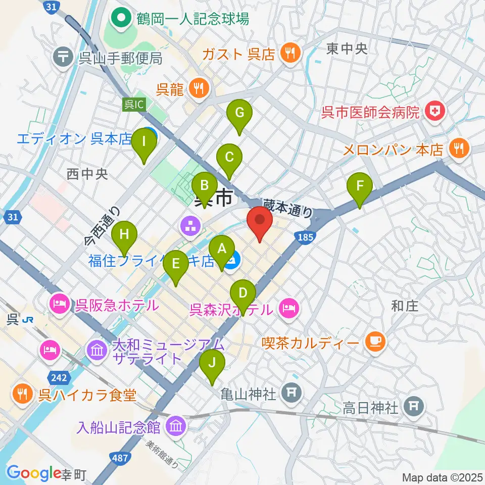 なかやま楽器 呉本店周辺のコンビニエンスストア一覧地図